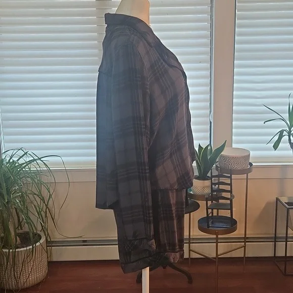 Rails Kellen Lightning Plaid Charcoal Jet Gray Black Womens Pajama Set Large